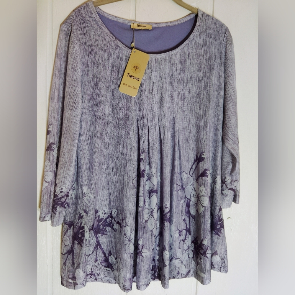 NWT!! TIMESON, Floral, Non-iron Blouse. Size L